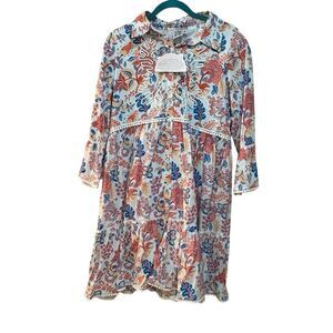 Parsley & Sage Women’s Sz M Boho Floral Embroidered Button Front Cotton Dress
